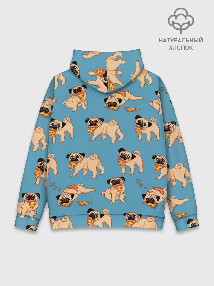 Худи мужской база хлопок / Мопсы с пиццей