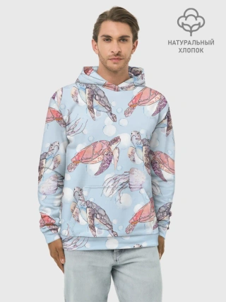 Худи мужской база хлопок / подводный мир черепахи медузы