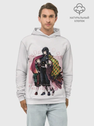 Худи мужской база хлопок / Гию оберегает Танджиро и Незуко