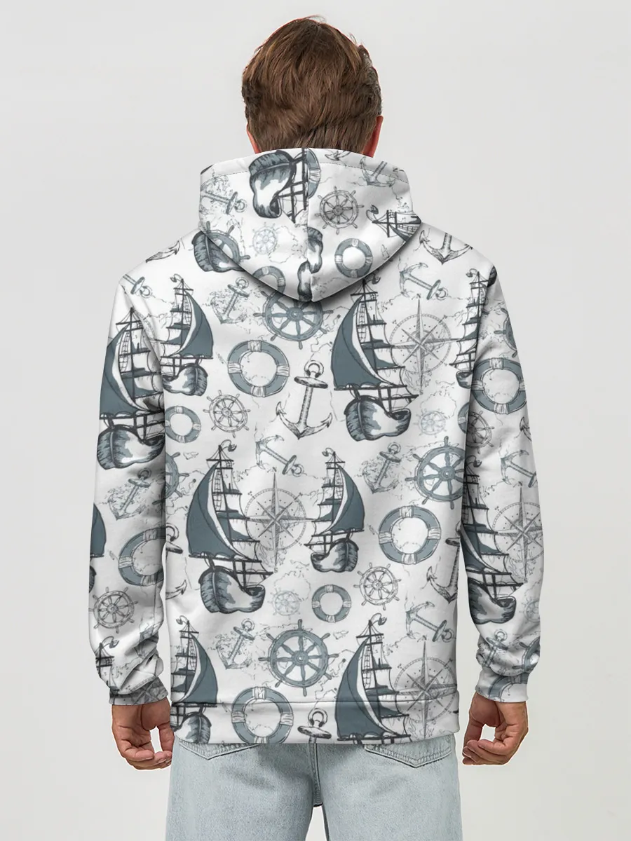 Худи мужской база хлопок / Морской узор Nautical Pattern