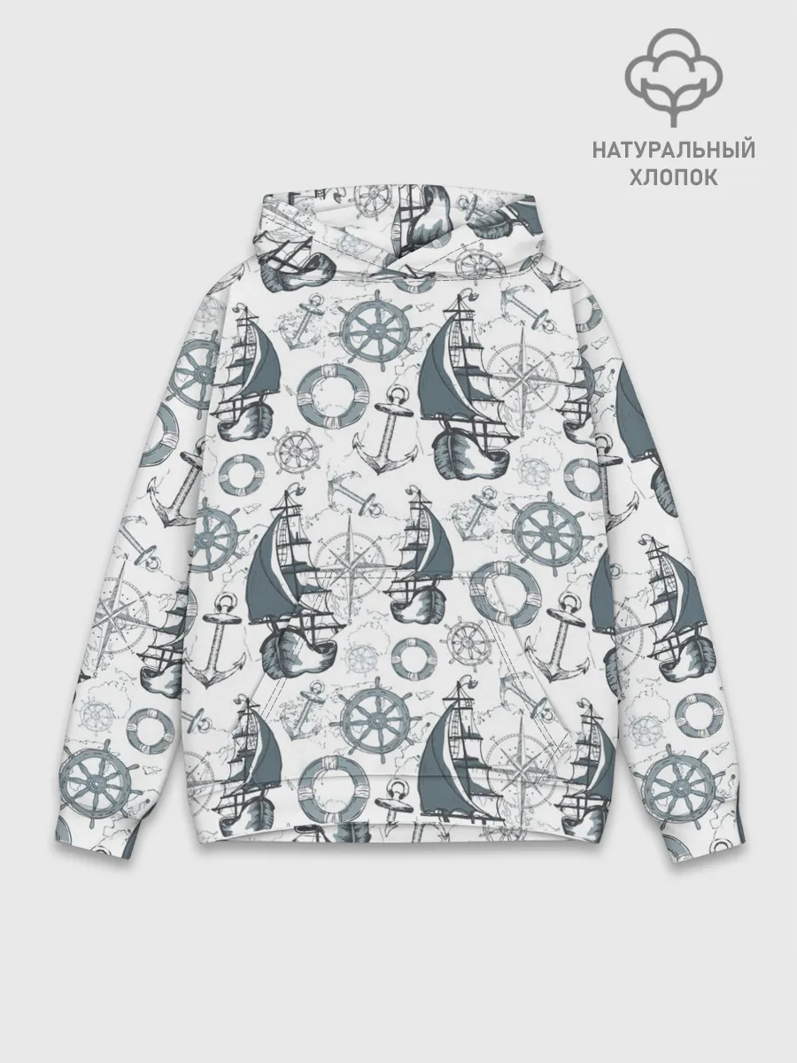 Худи мужской база хлопок / Морской узор Nautical Pattern