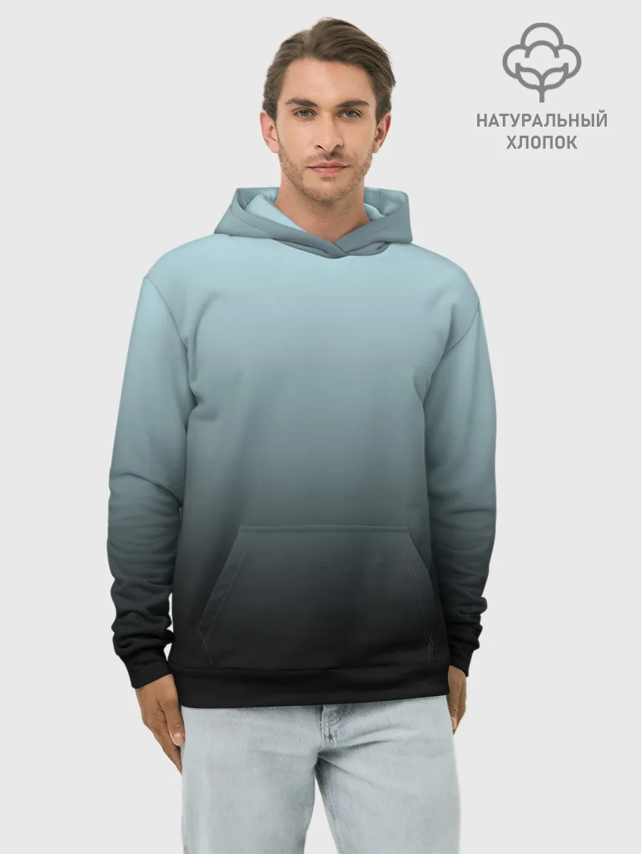 Худи мужской база хлопок / Black and Blue gradient