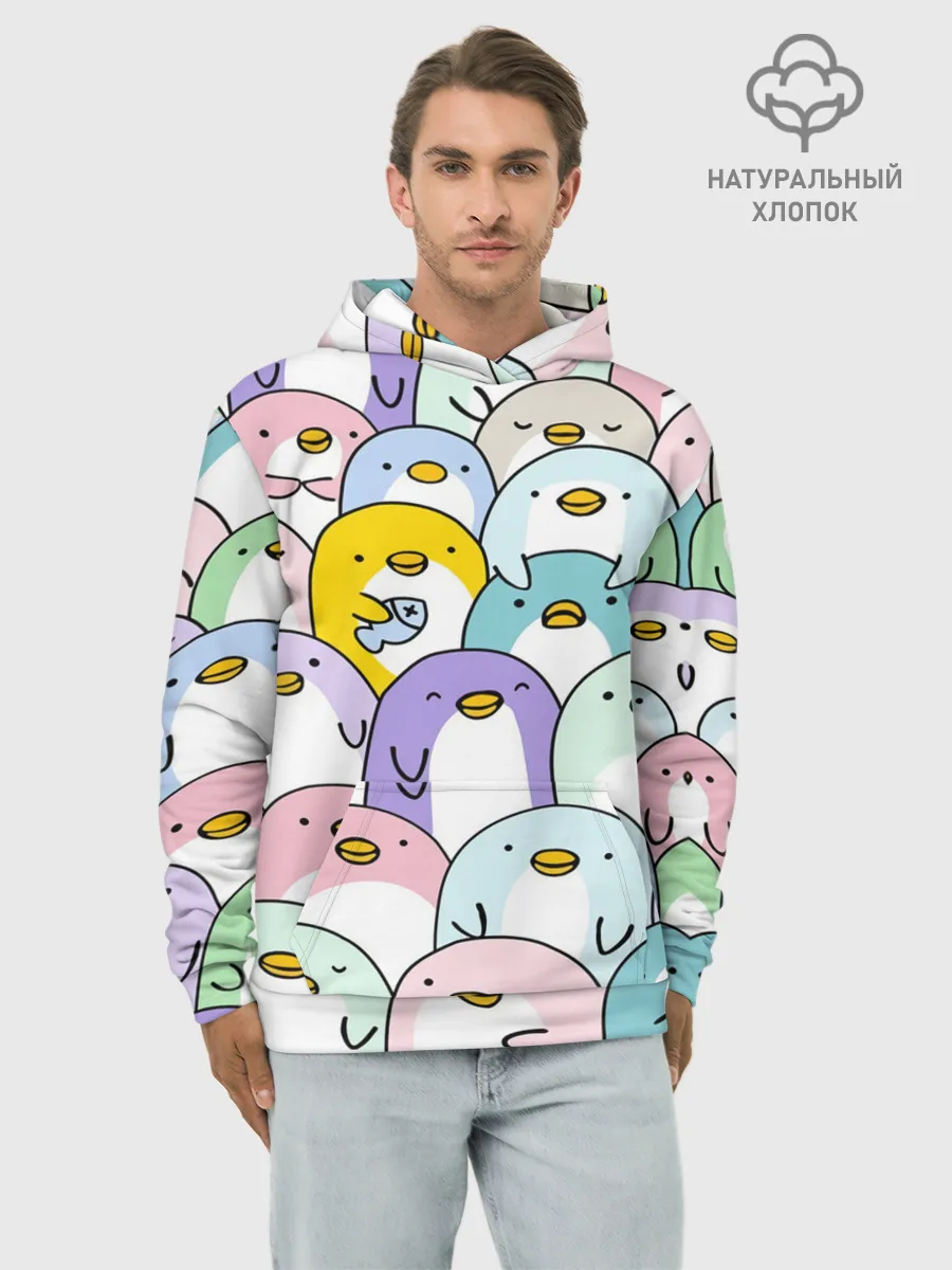 Худи мужской база хлопок / Пингвины