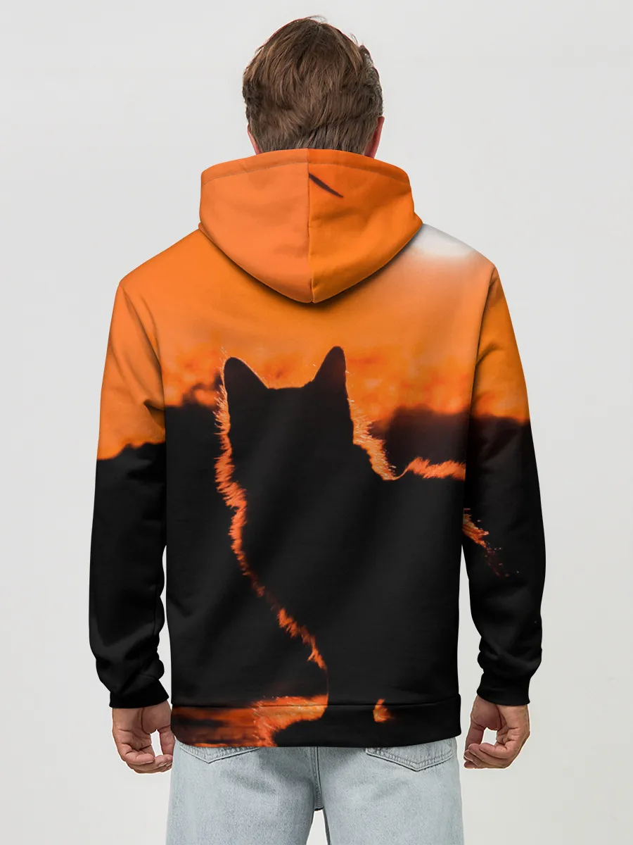 Худи мужской база хлопок / Котенок на фоне заката