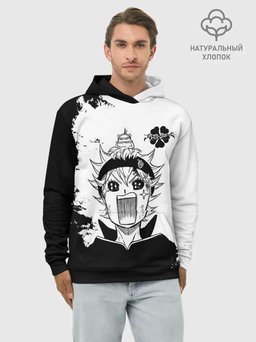 Худи мужской база хлопок / Чёрный клевер кричащий Аста