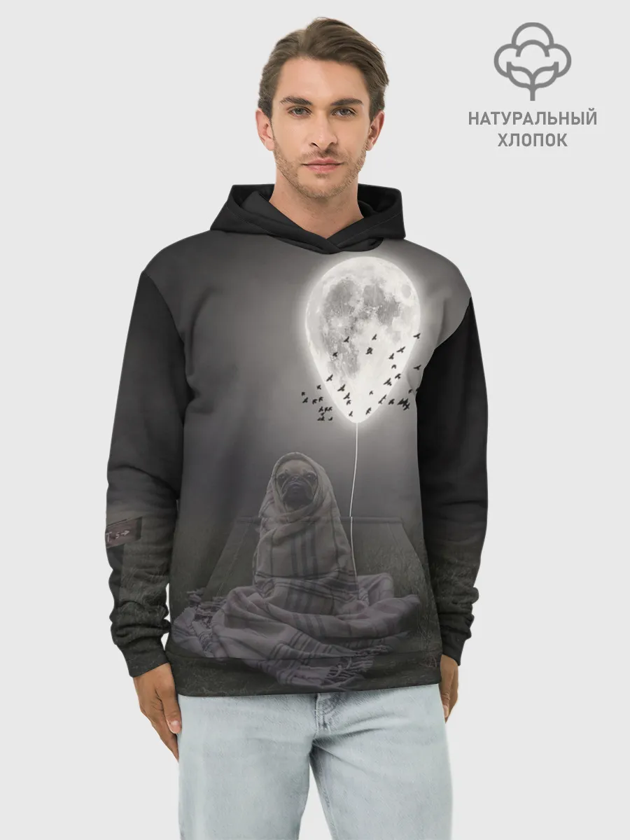 Худи мужской база хлопок / Мопс и луна