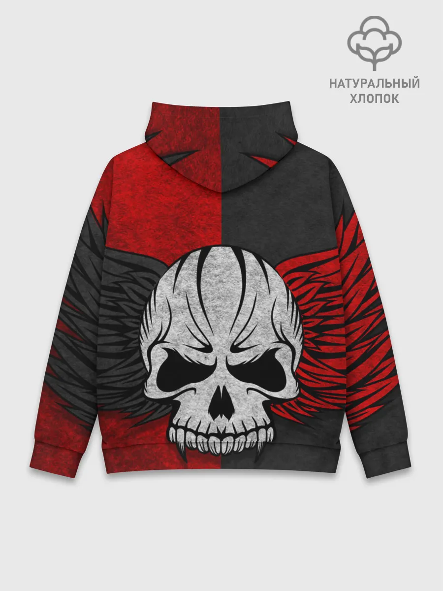 Худи мужской база хлопок / Крылатый череп 3D