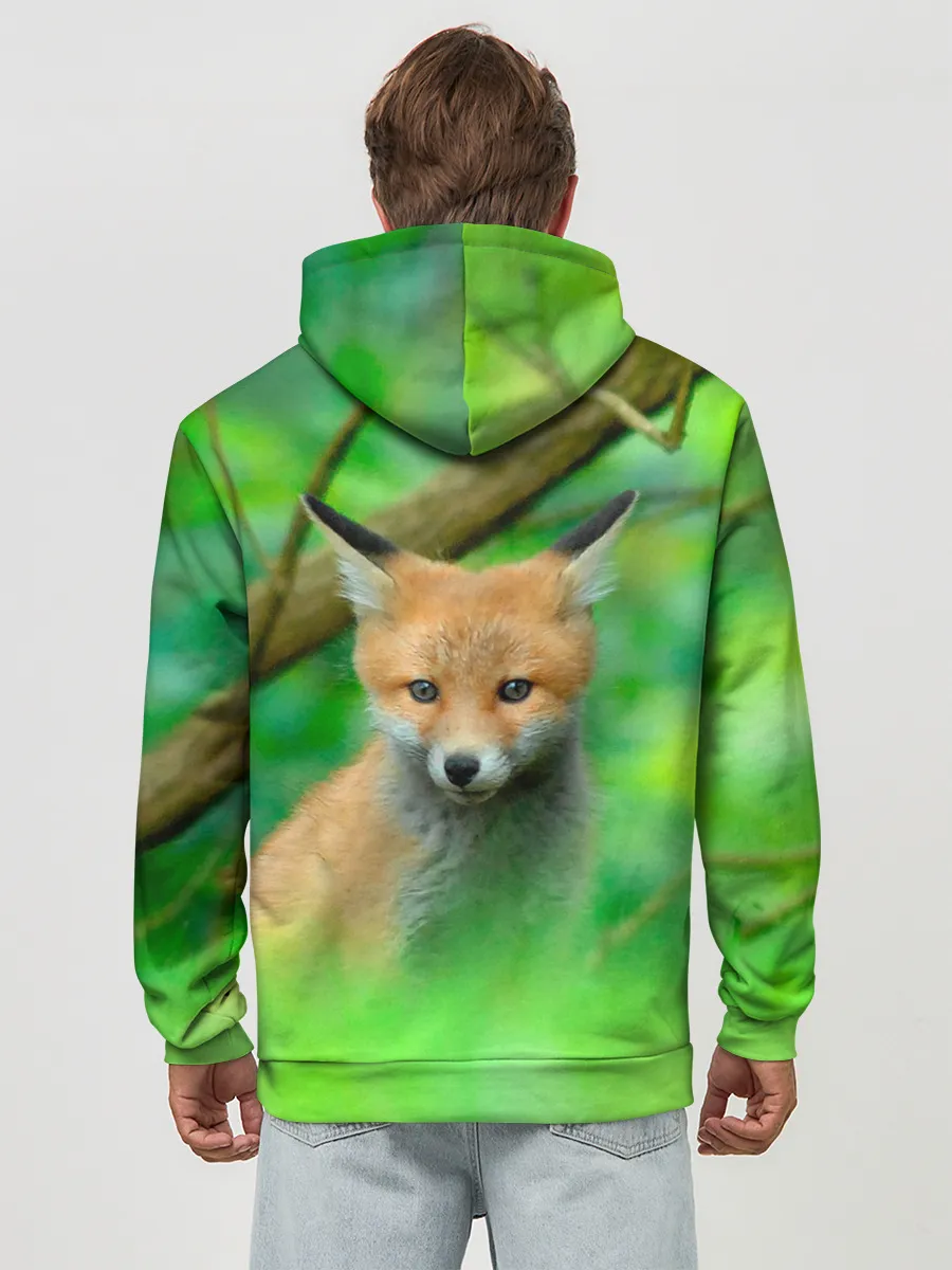 Худи мужской база хлопок / Лисенок в зеленом лесу