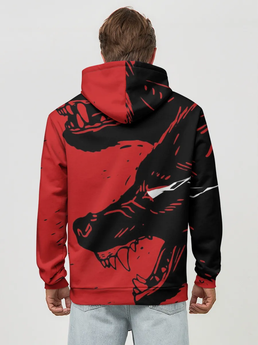 Худи мужской база хлопок / Красный волк 3D