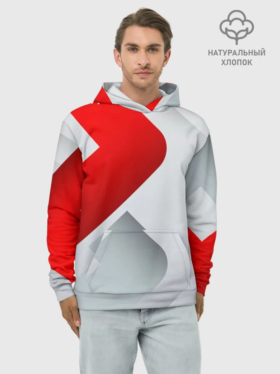 Худи мужской база хлопок / 3D SPORT STYLE RED / WHITE