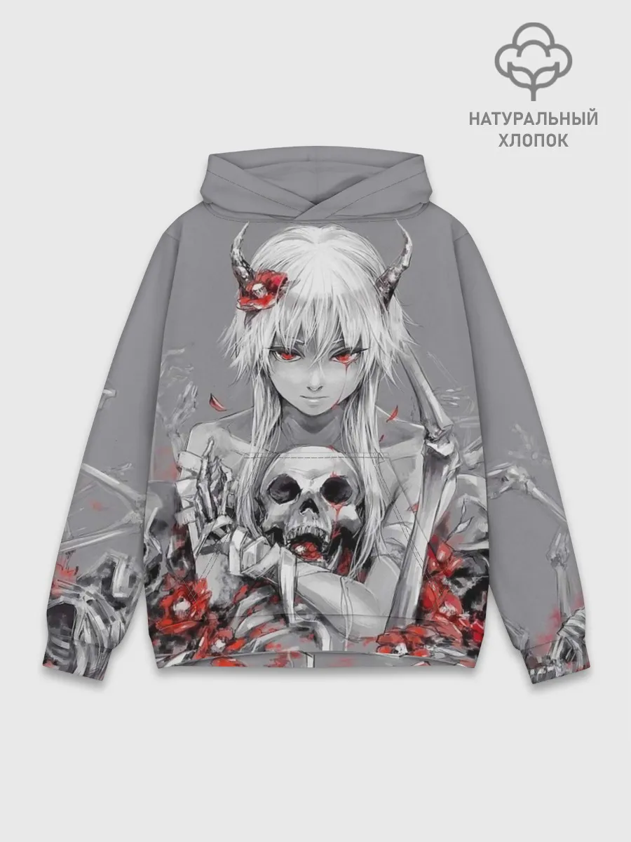 Худи мужской база хлопок / Девушка с черепом