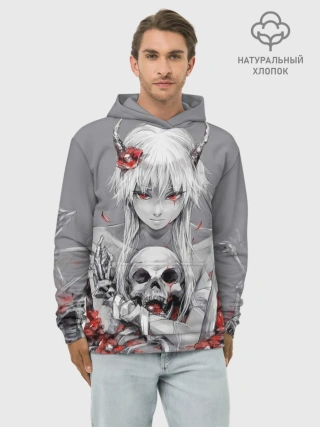 Худи мужской база хлопок / Девушка с черепом