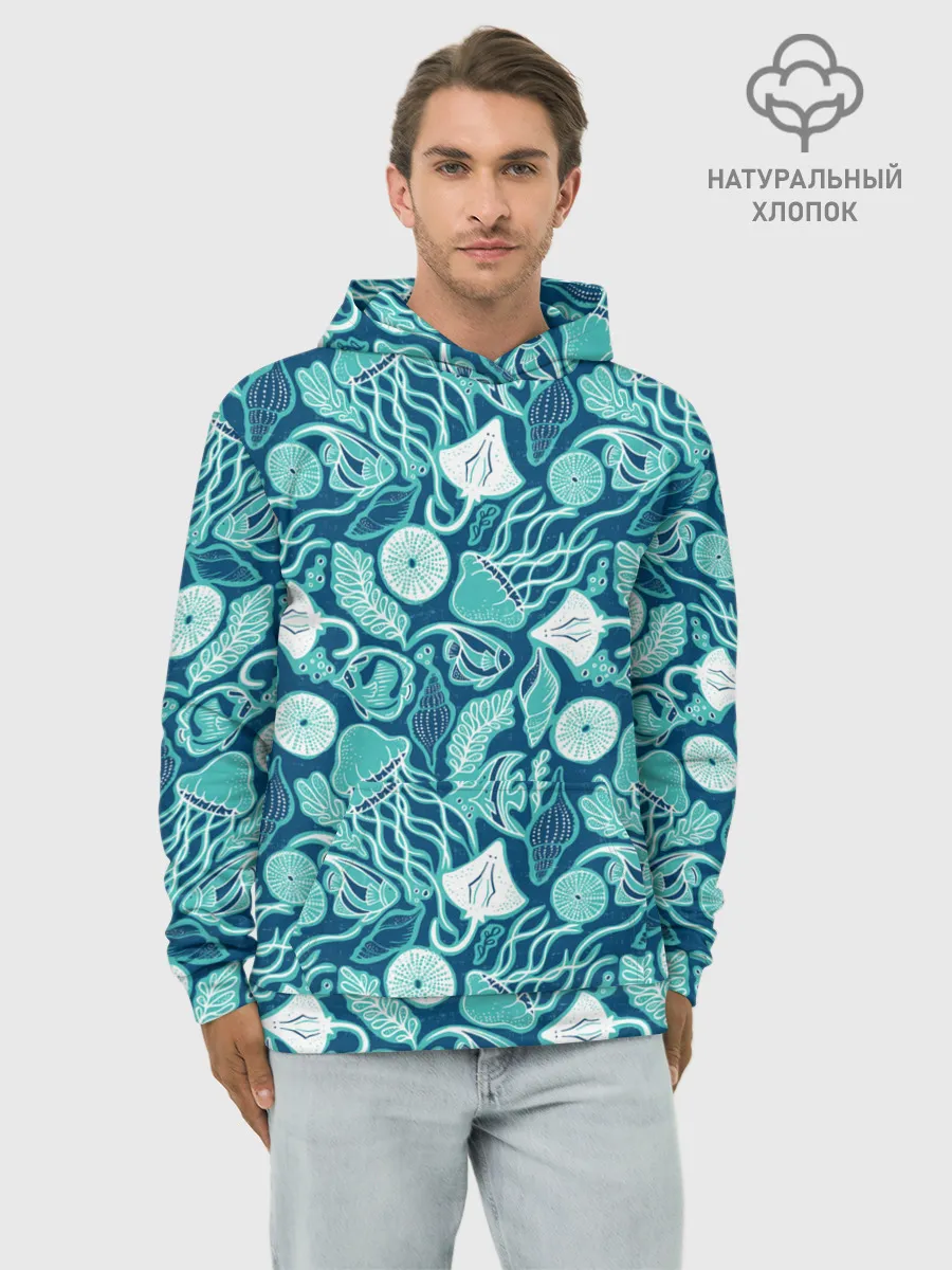 Худи мужской база хлопок / Скаты и медузы