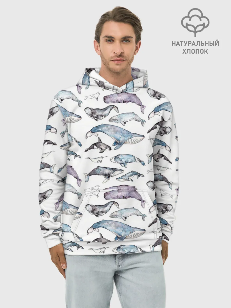 Худи мужской база хлопок / киты паттерн