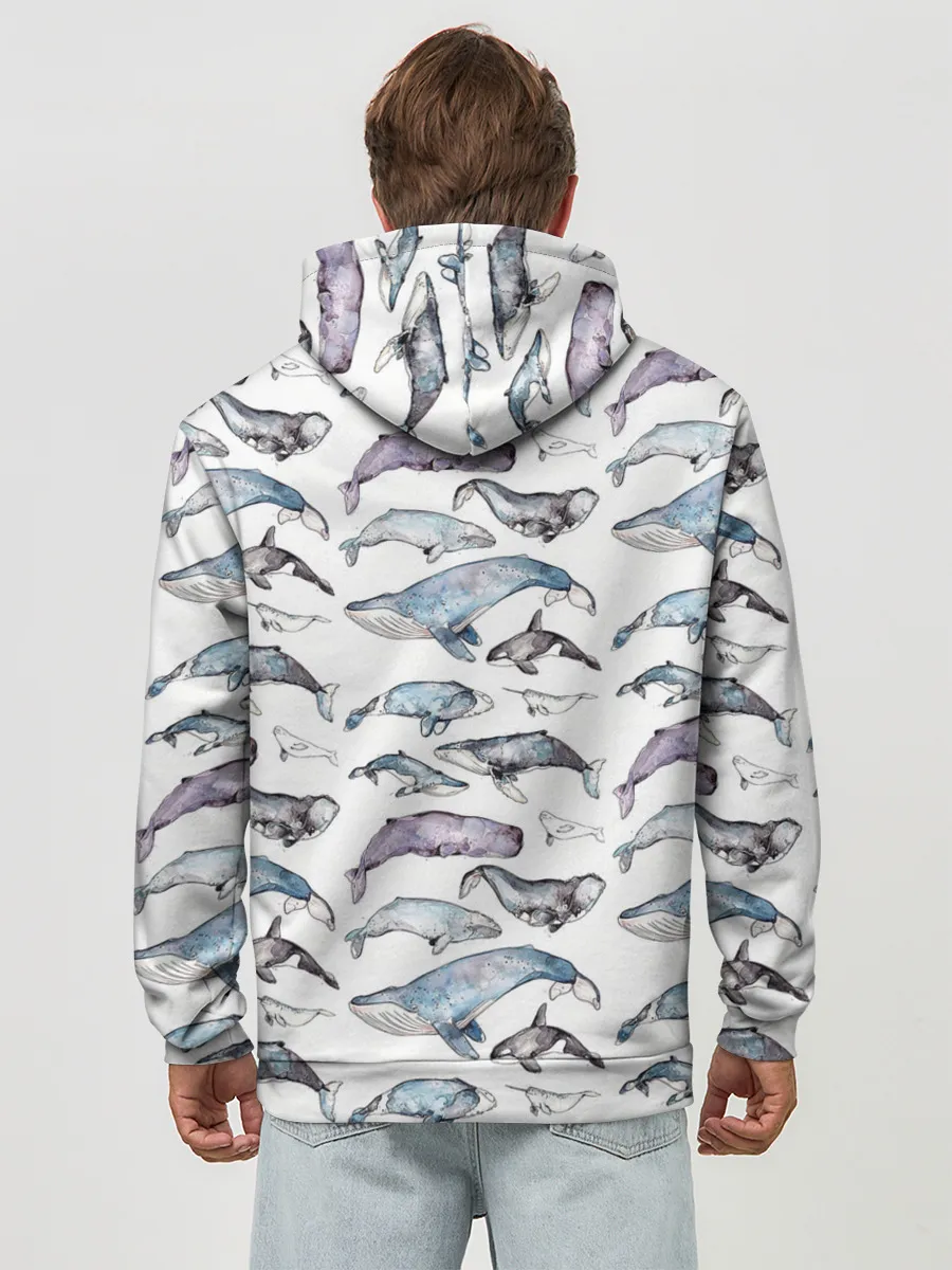 Худи мужской база хлопок / киты паттерн