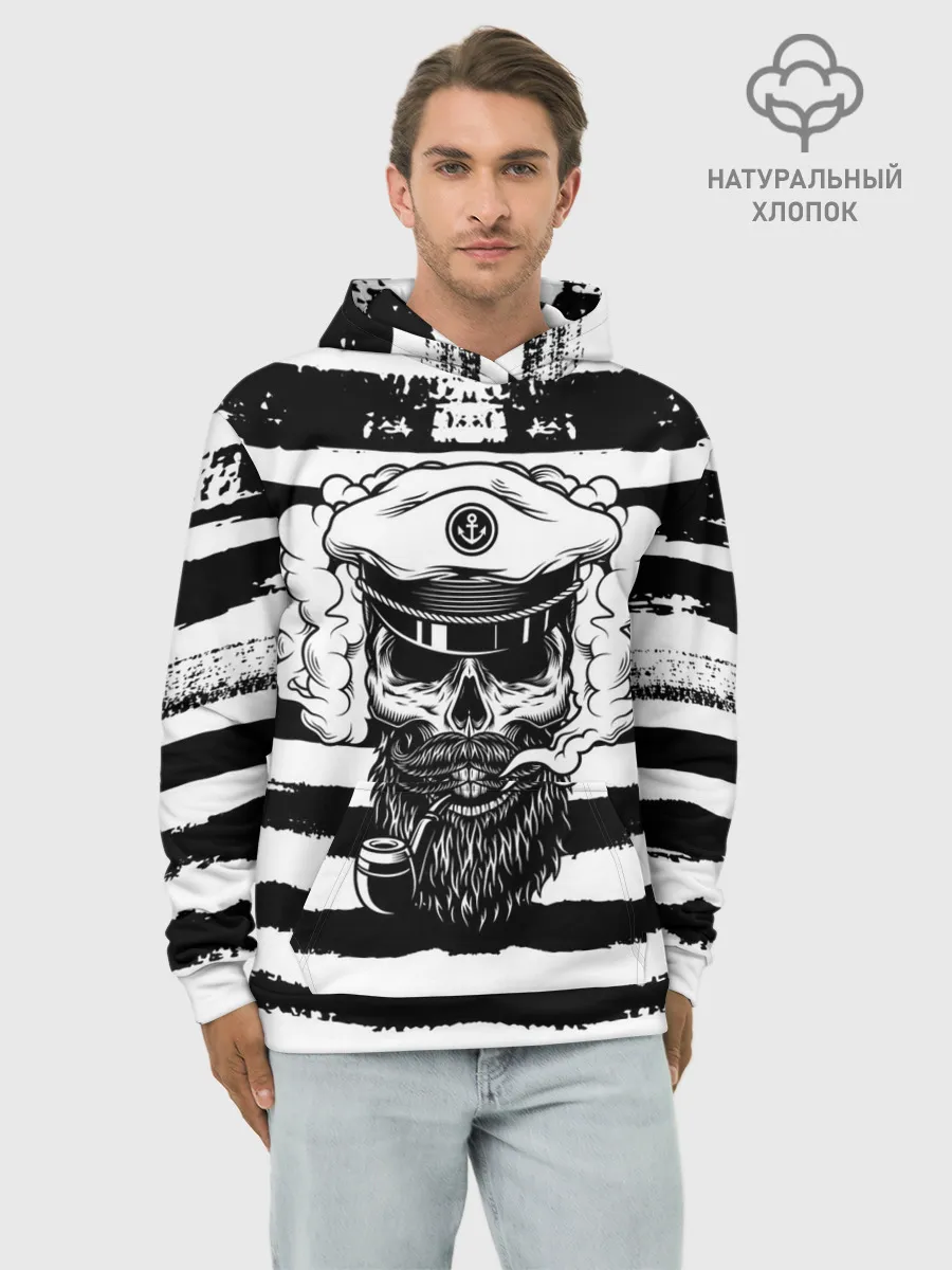 Худи мужской база хлопок / ТЕЛЬНЯШКА ВМФ | ЧЕРЕП ФУРАЖКА