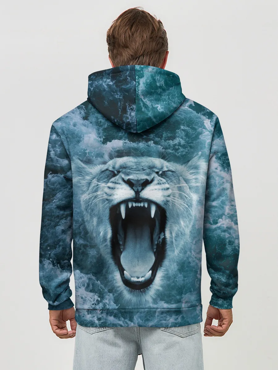 Худи мужской база хлопок / Львица в бушующих волнах