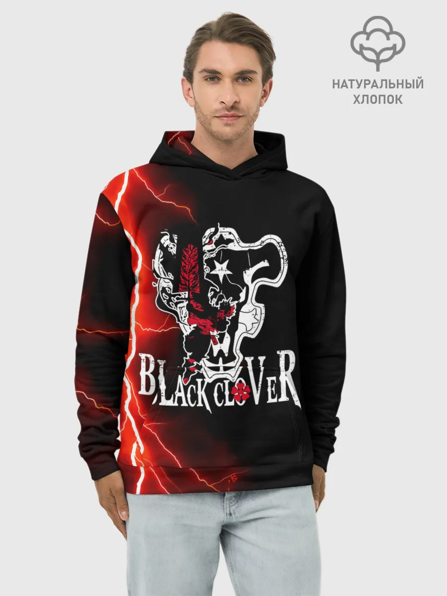 Худи мужской база хлопок / Черные быки | Черный Клевер