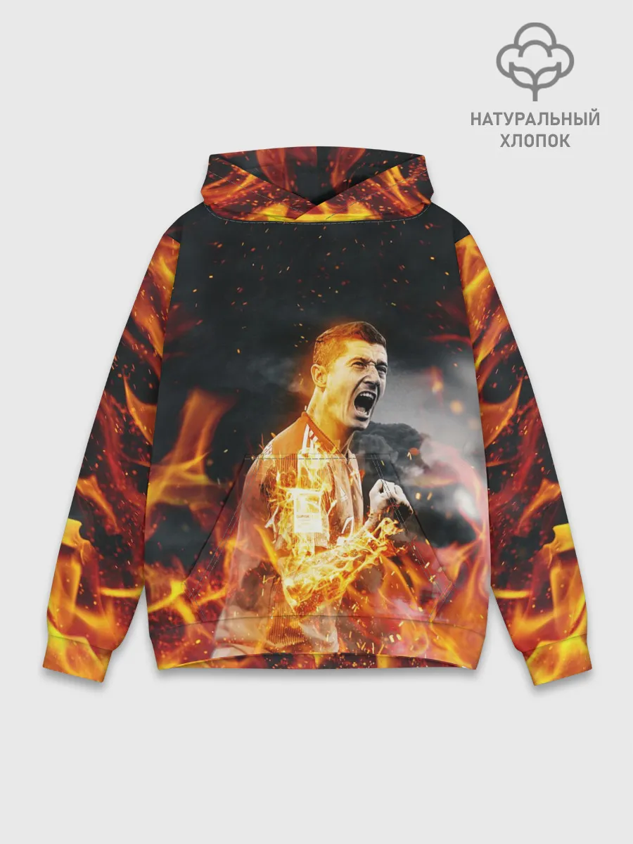 Худи мужской база хлопок / РОБЕРТ ЛЕВАНДОВСКИ / ОГОНЬ