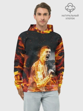 Худи мужской база хлопок / РОБЕРТ ЛЕВАНДОВСКИ / ОГОНЬ