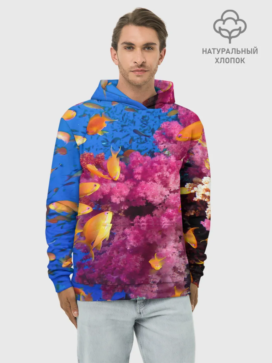 Худи мужской база хлопок / Коралловые рыбки
