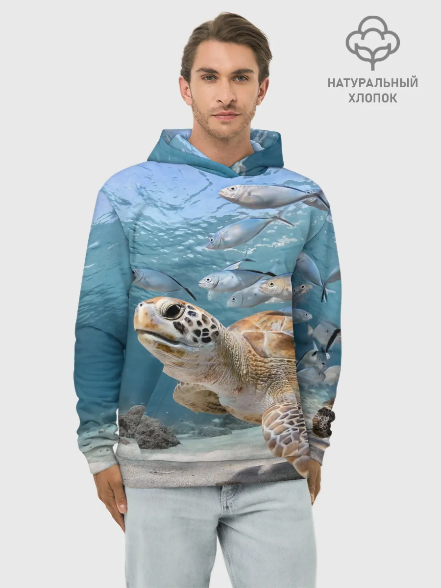 Худи мужской база хлопок / Морская черепаха