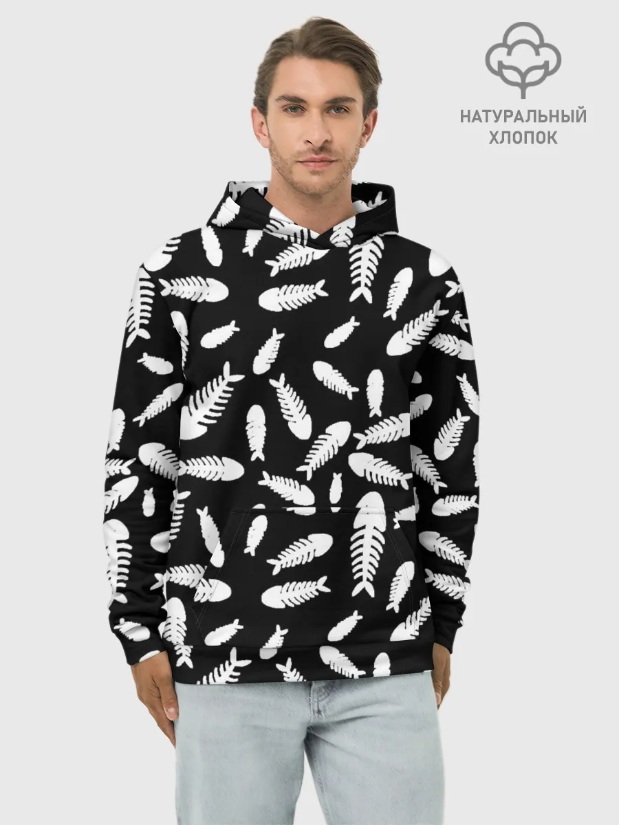 Худи мужской база хлопок / Скелеты рыб