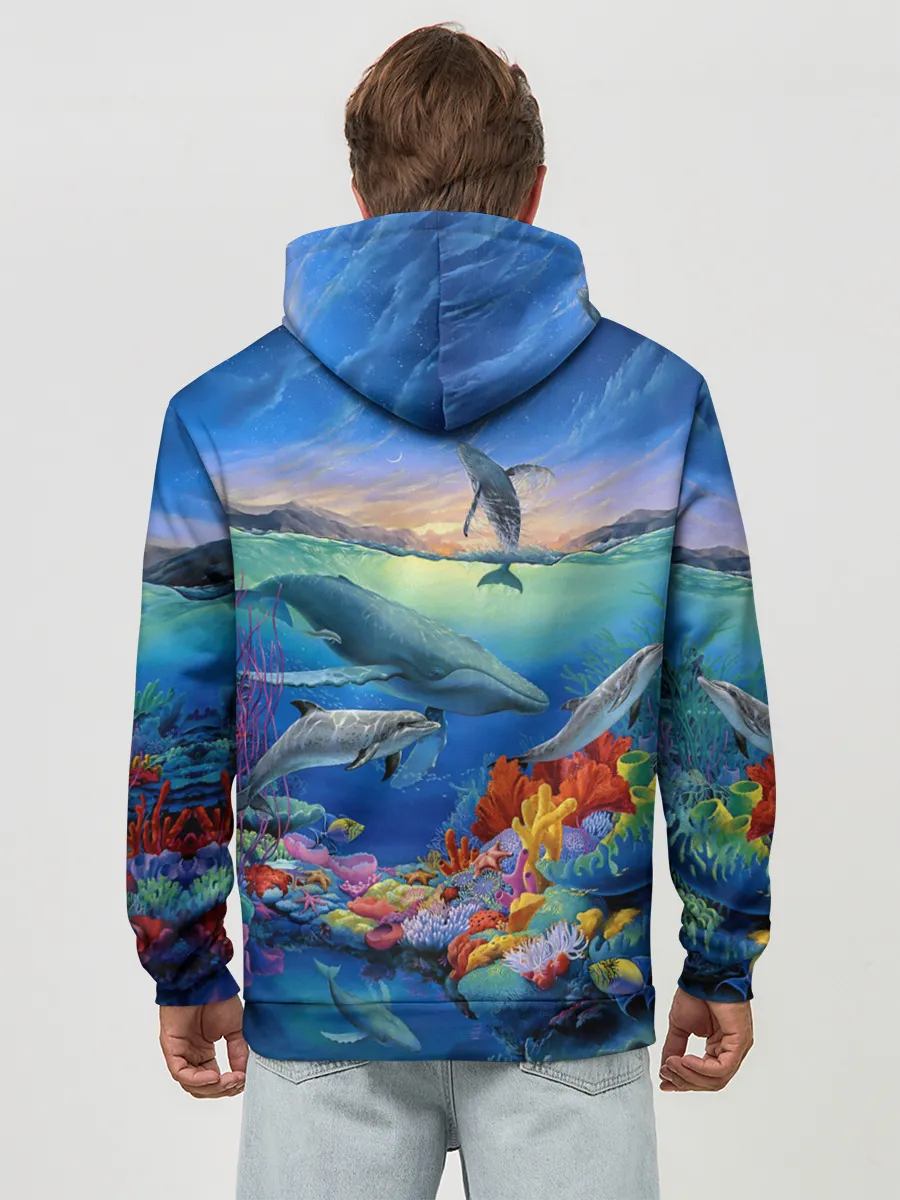 Худи мужской база хлопок / Киты и дельфины