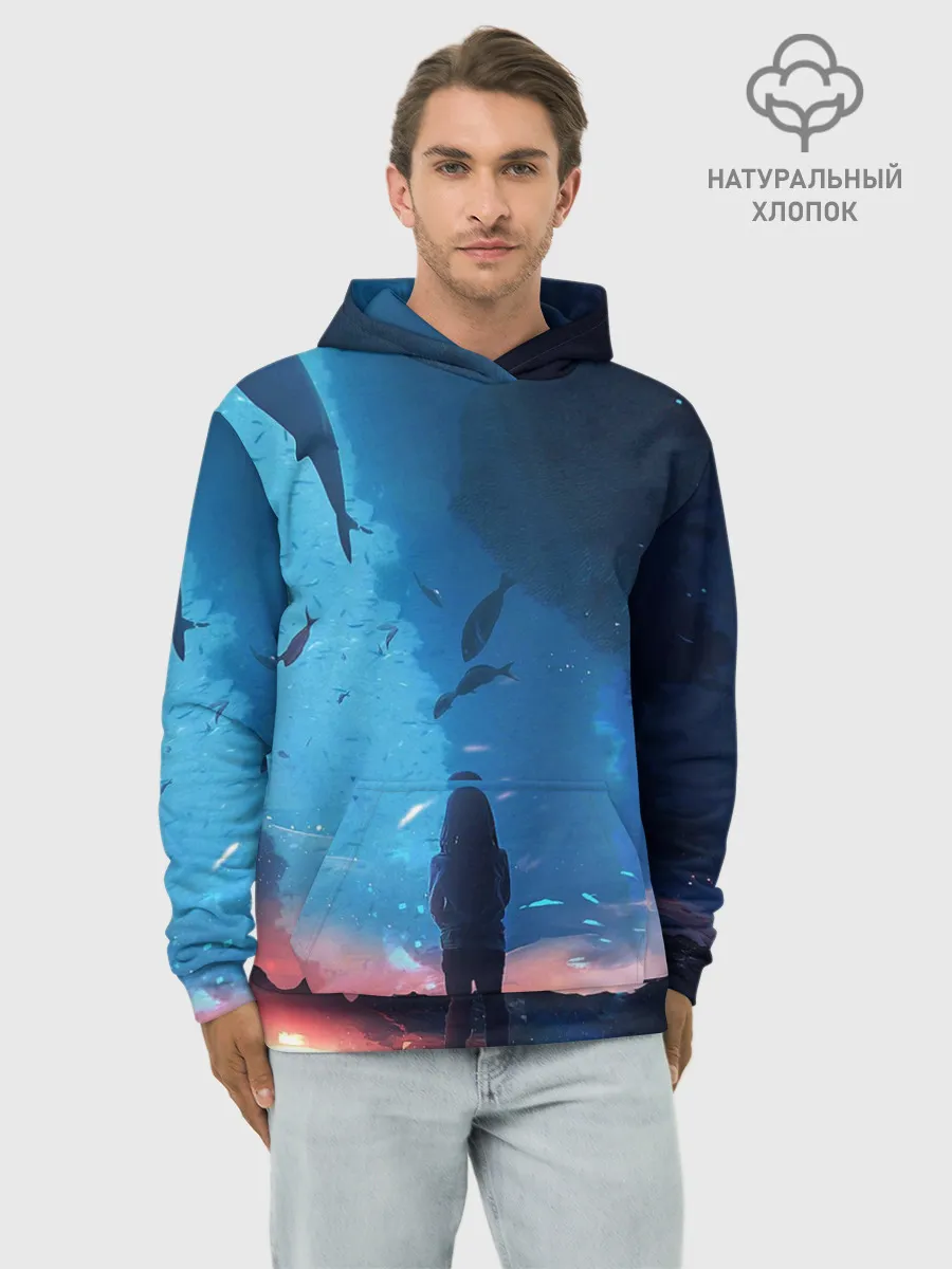 Худи мужской база хлопок / Подводный мир | Силуэт