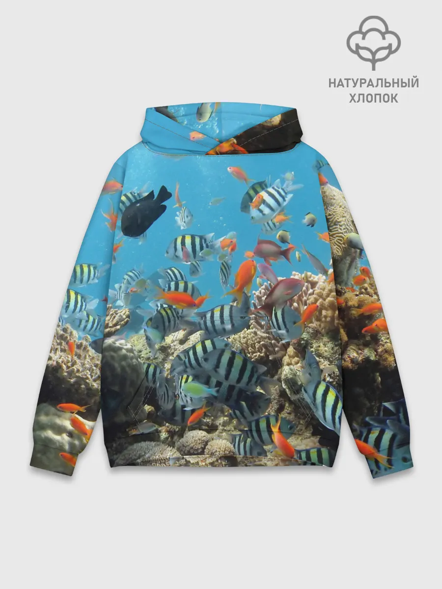 Худи мужской база хлопок / Коралловые рыбки
