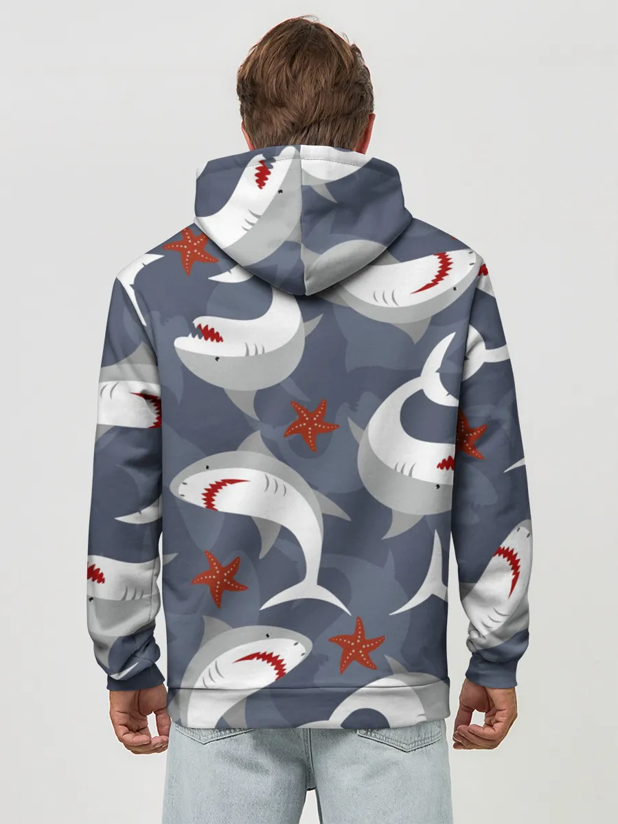 Худи мужской база хлопок / Акулы