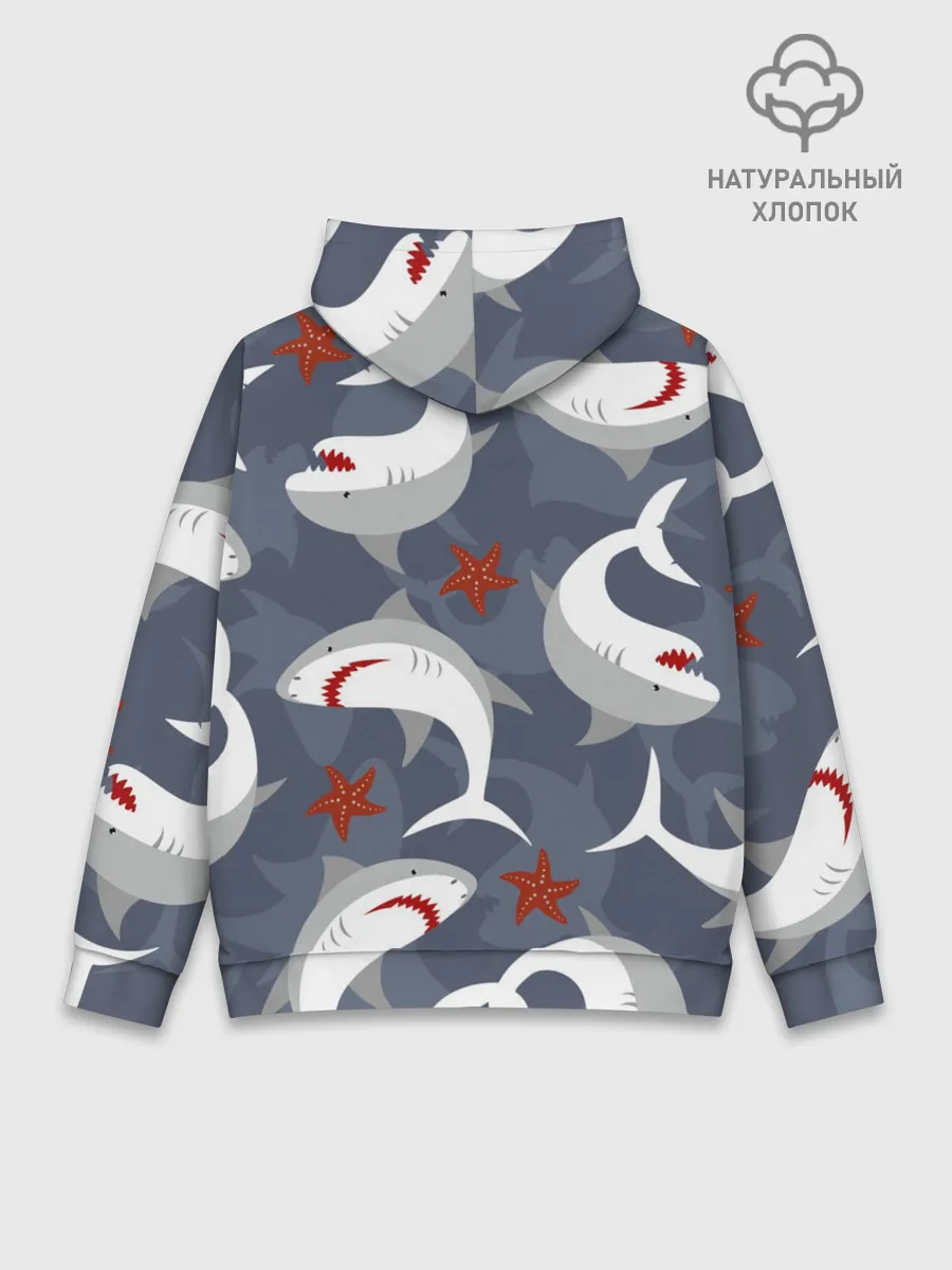 Худи мужской база хлопок / Акулы