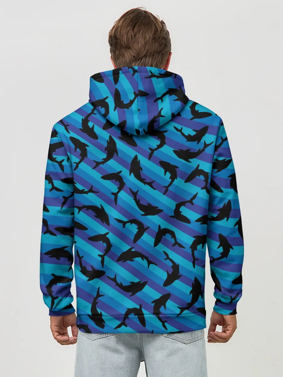 Худи мужской база хлопок / Черные акулы паттерн