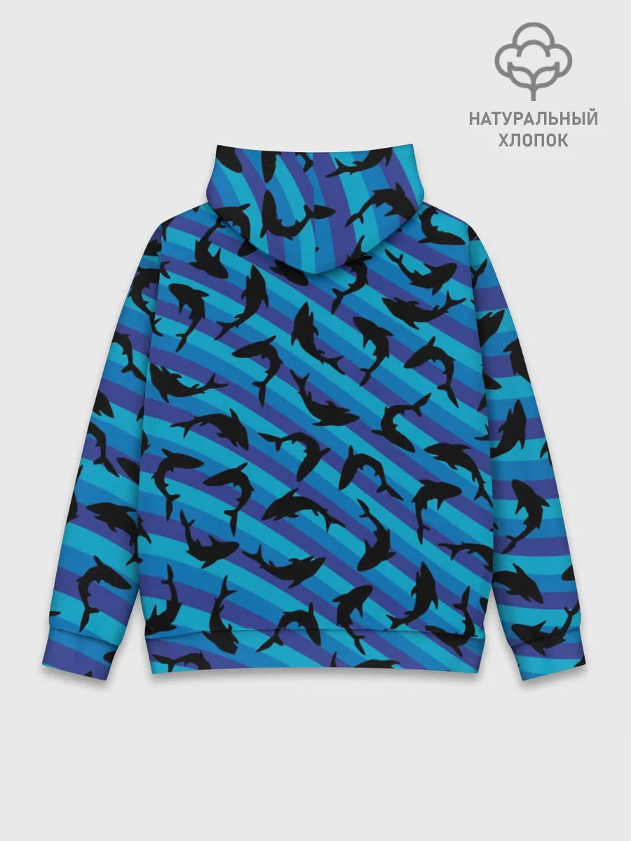 Худи мужской база хлопок / Черные акулы паттерн