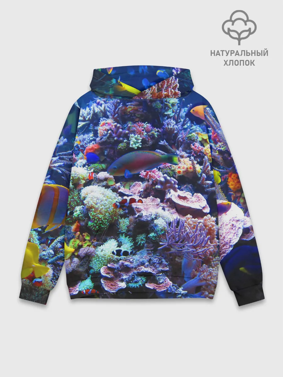 Худи мужской база хлопок / Коралловые рыбки