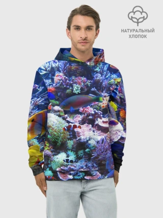 Худи мужской база хлопок / Коралловые рыбки