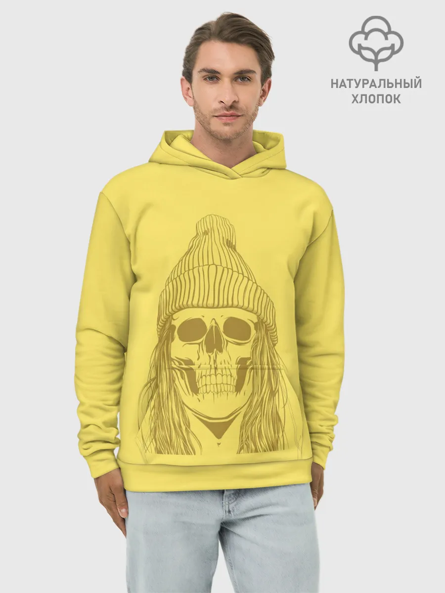 Худи мужской база хлопок / Черно БелЫй ЧереП