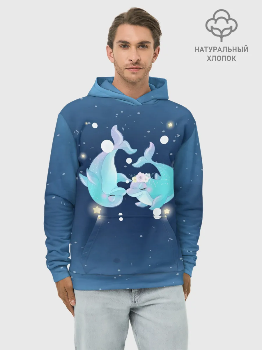 Худи мужской база хлопок / Два дельфина