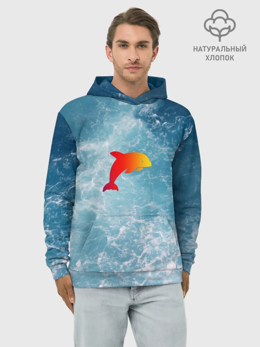 Худи мужской база хлопок / Дельфин в море