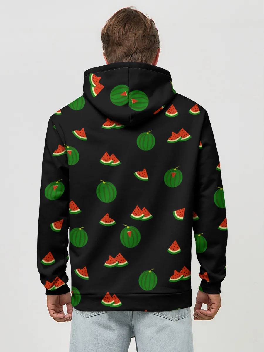 Худи мужской база хлопок / Арбуз на черном фоне