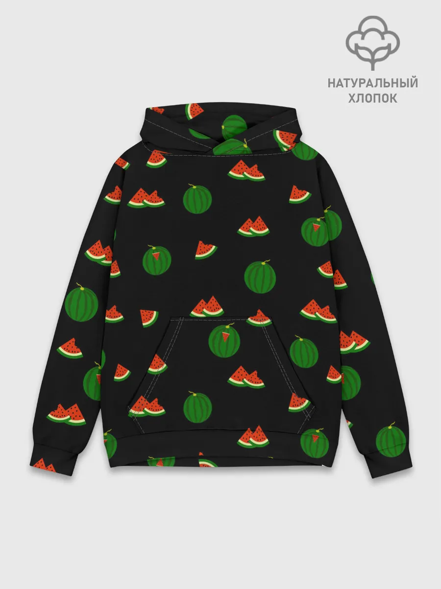 Худи мужской база хлопок / Арбуз на черном фоне