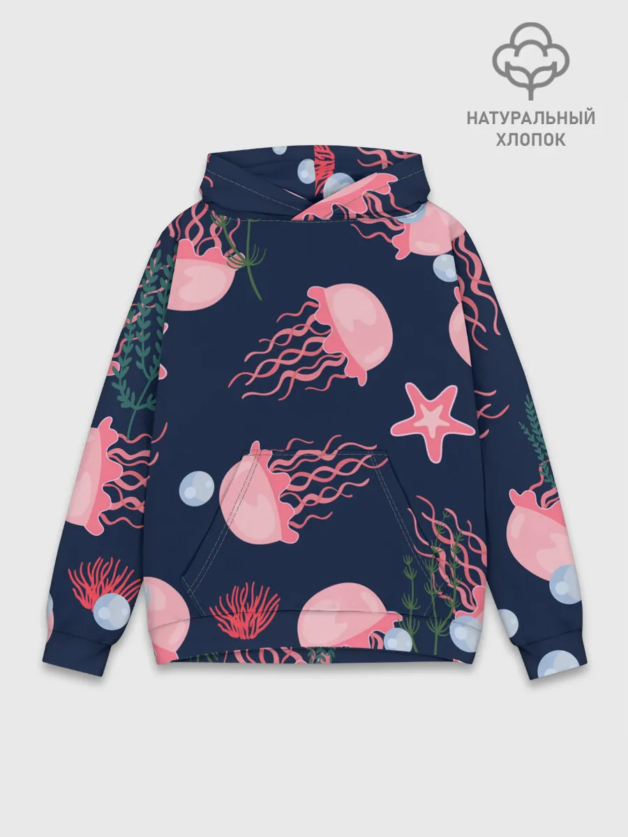 Худи мужской база хлопок / розовые медузы