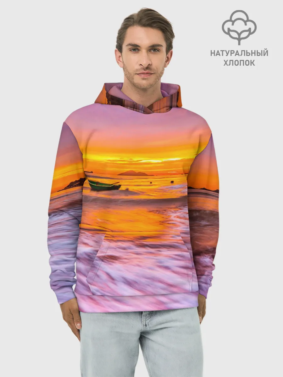 Худи мужской база хлопок / Закат на пляже