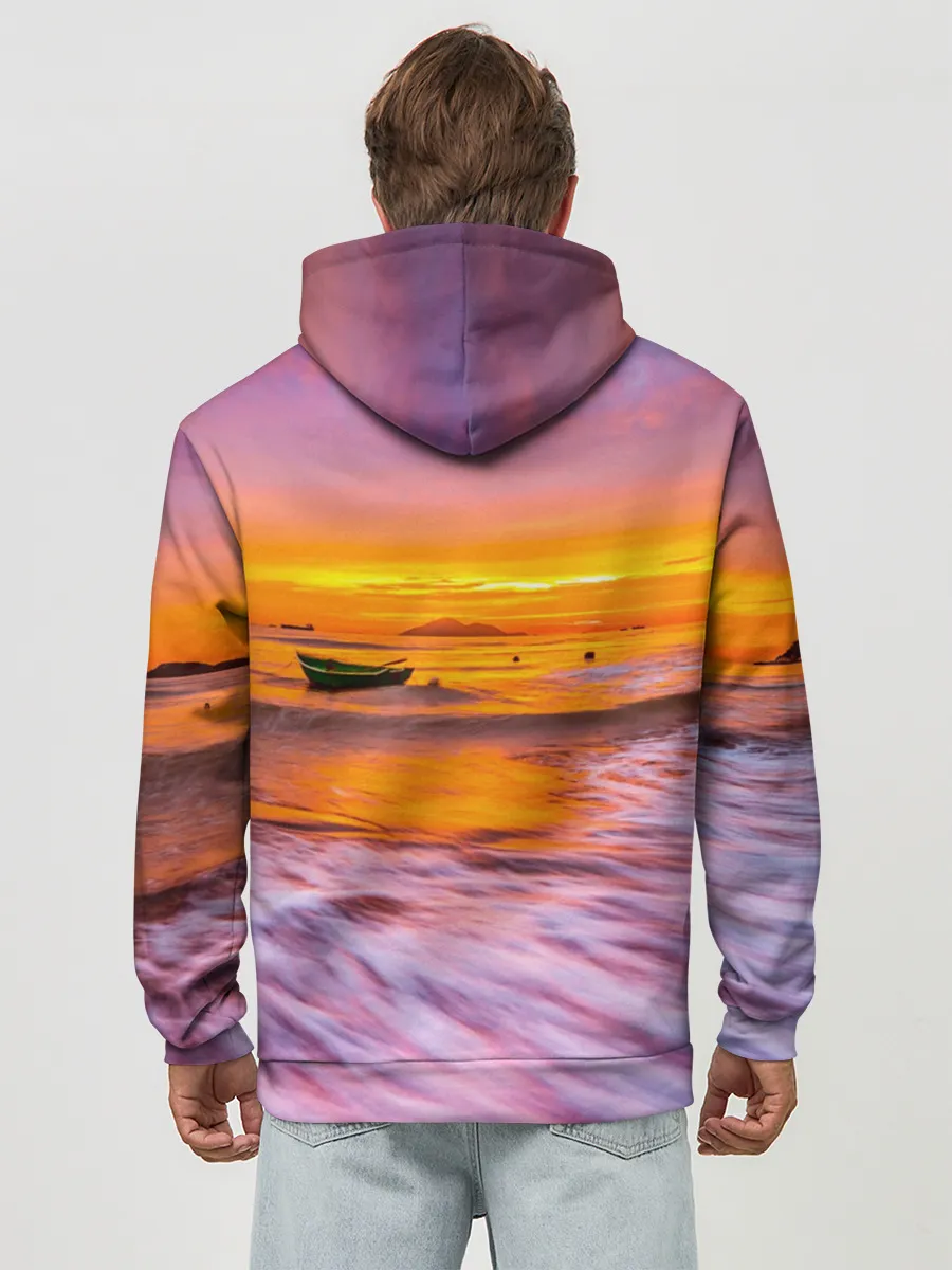 Худи мужской база хлопок / Закат на пляже