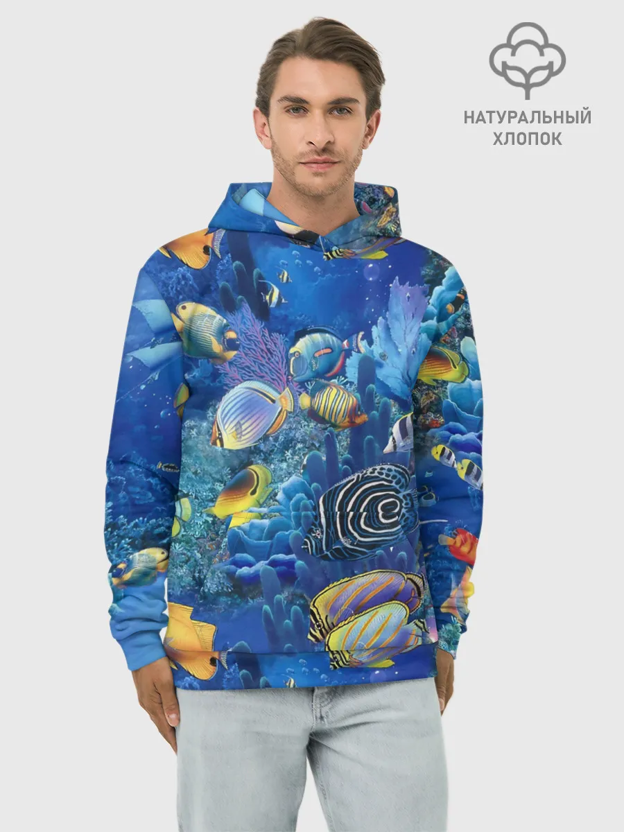 Худи мужской база хлопок / Коралловые рыбки