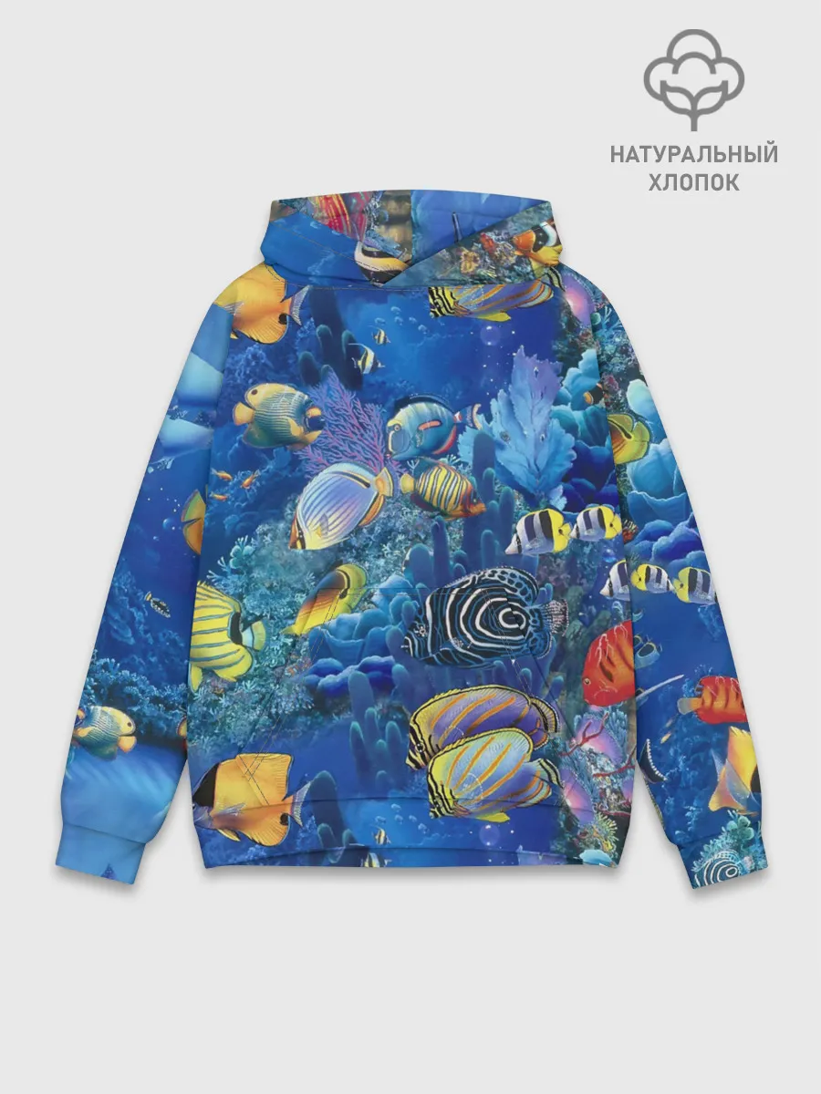 Худи мужской база хлопок / Коралловые рыбки