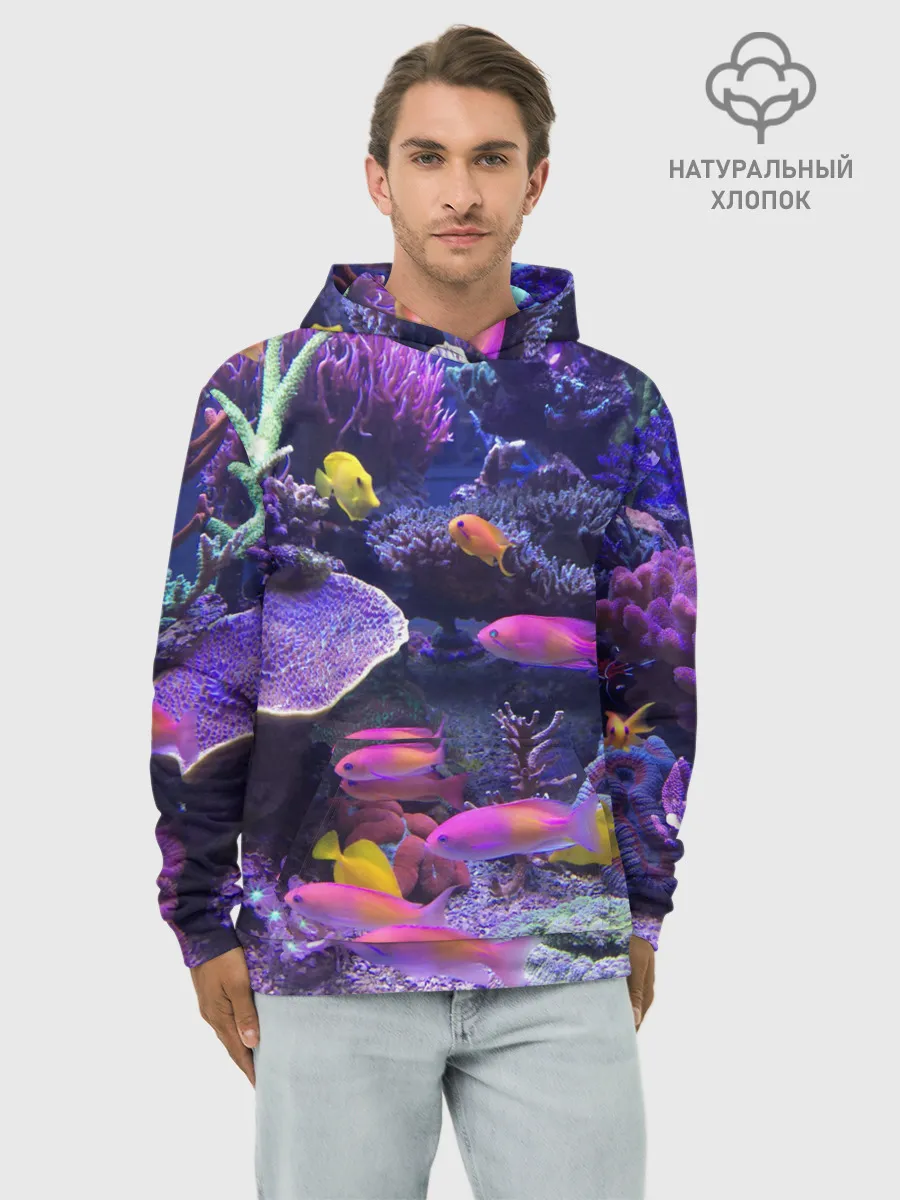 Худи мужской база хлопок / Коралловые рыбки