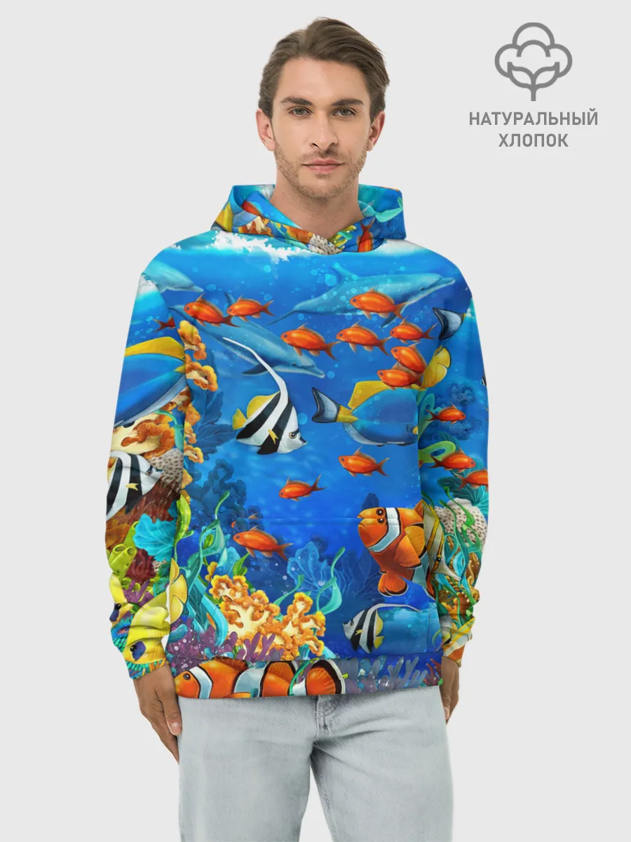Худи мужской база хлопок / Коралловые рыбки