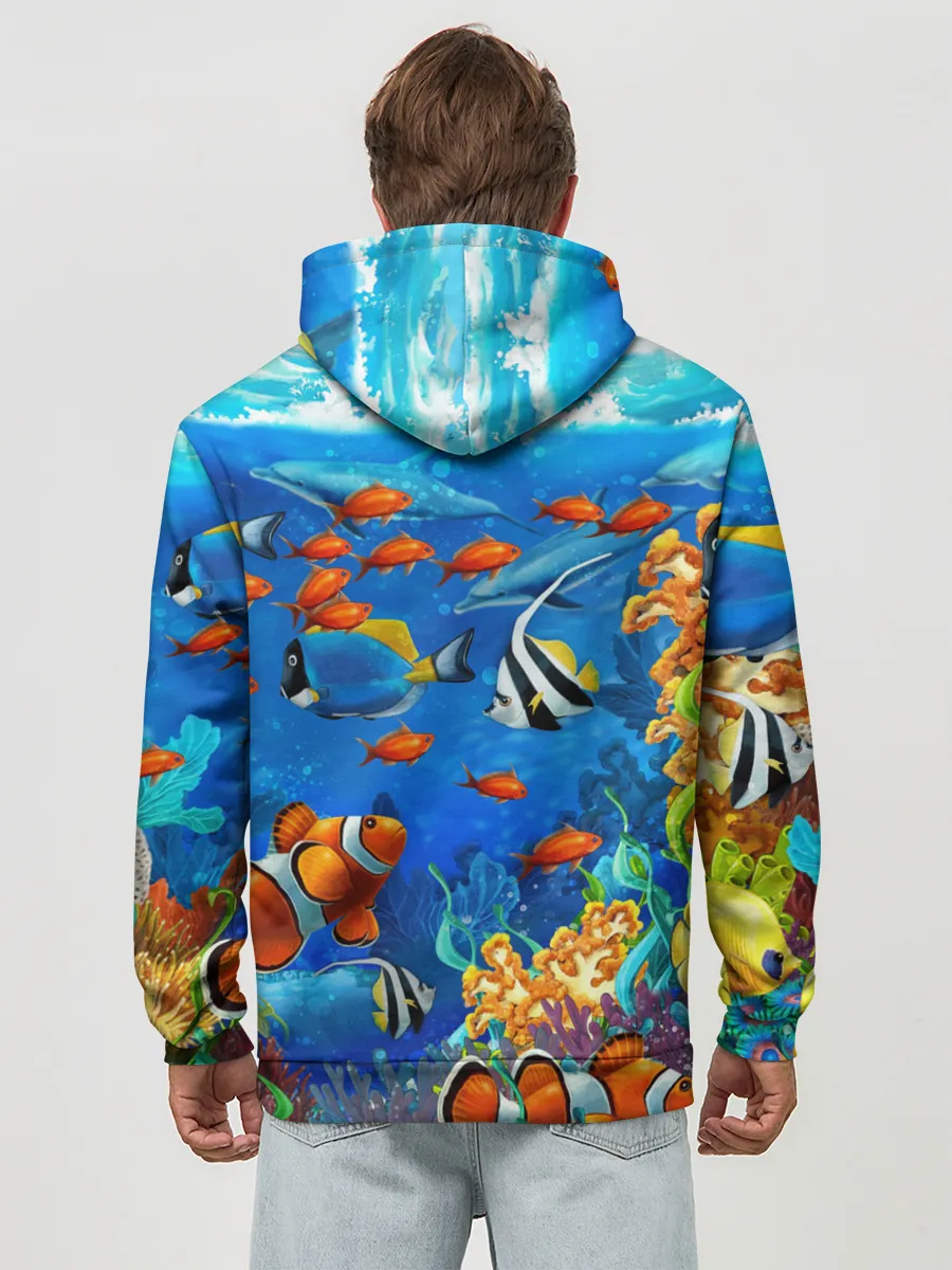 Худи мужской база хлопок / Коралловые рыбки