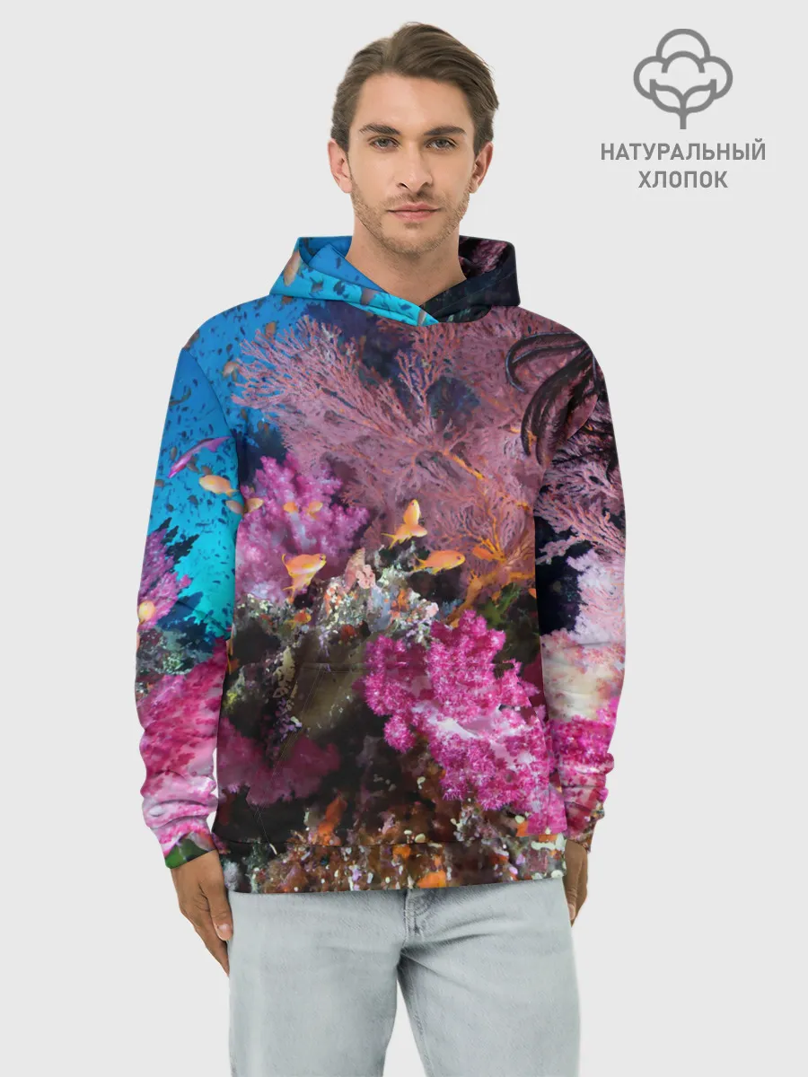Худи мужской база хлопок / Коралловые рыбки